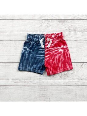 Celebrate Patriotic Tie Dye Shorts Blue Red Cotton Blend 6-9 Months